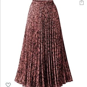 Hiwaist Elastic Leopard pleated Midi Skirt XL